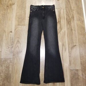 Fashion Nova Jeans 13 Faded Black High Waisted Bell Bottom Flare Long 31 x 32.5